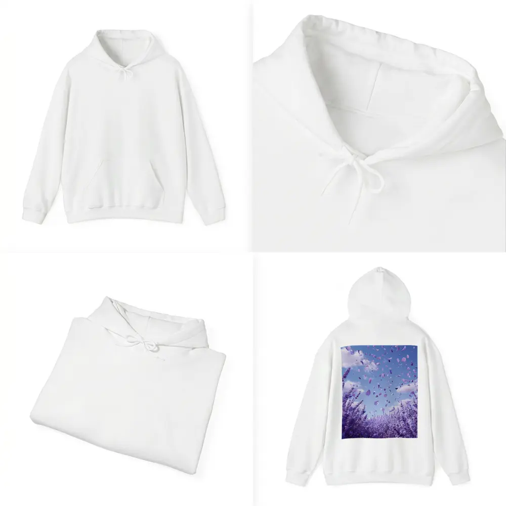 Lavender Petals Flying Blue Sky Above – Hoodies