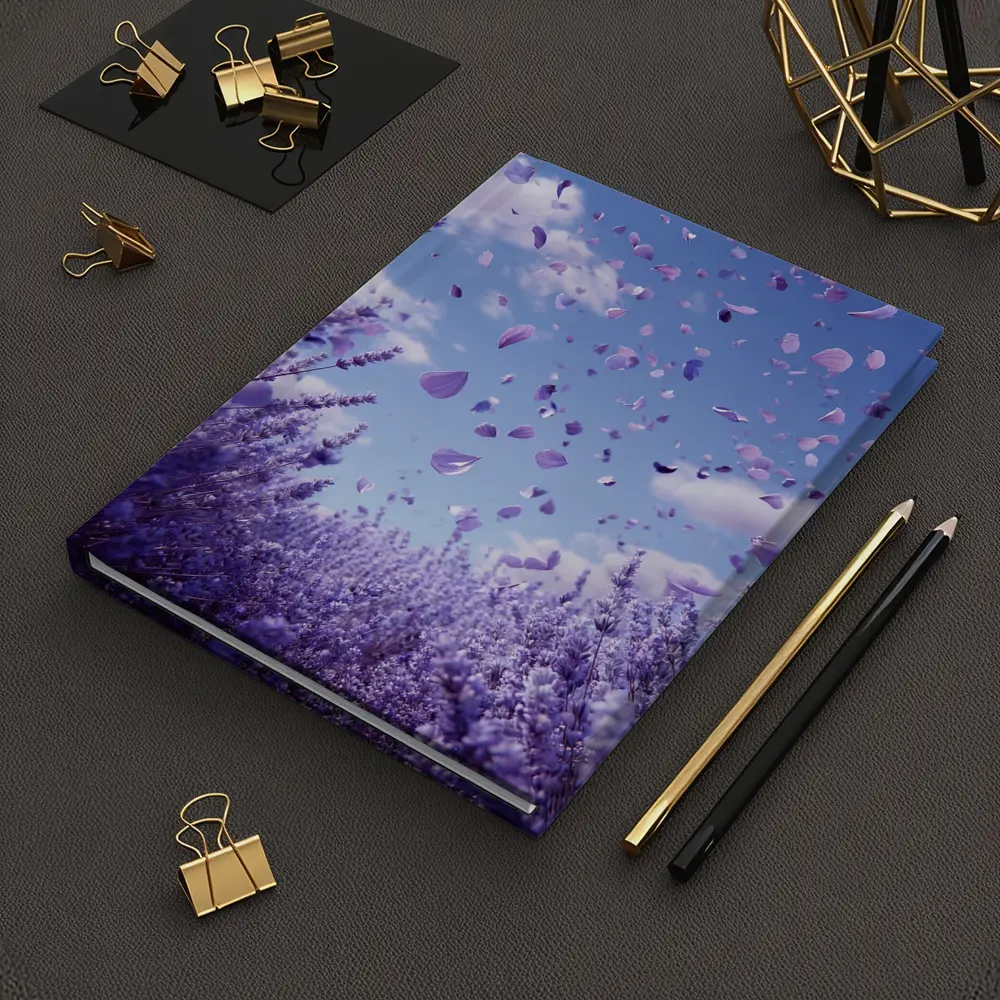 Lavender Petals Flying Blue Sky Above – Notebooks