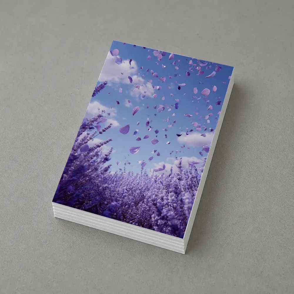 Lavender Petals Flying Blue Sky Above – Postcards