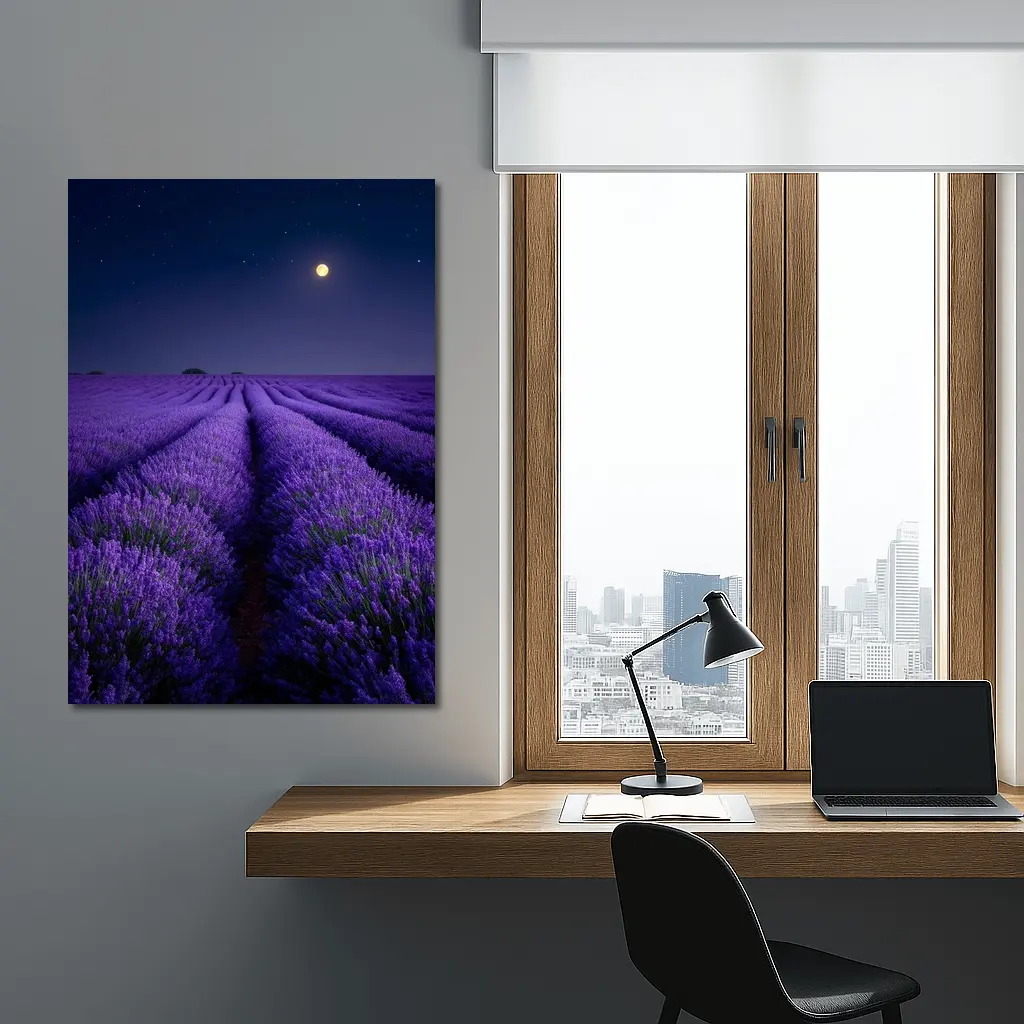 Lavender Field Full Moon Night Sky – Wall Art
