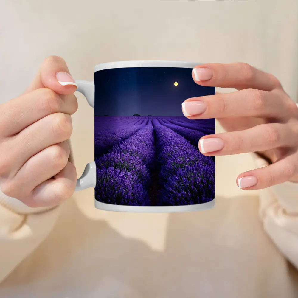 Lavender Field Full Moon Night Sky – Mugs