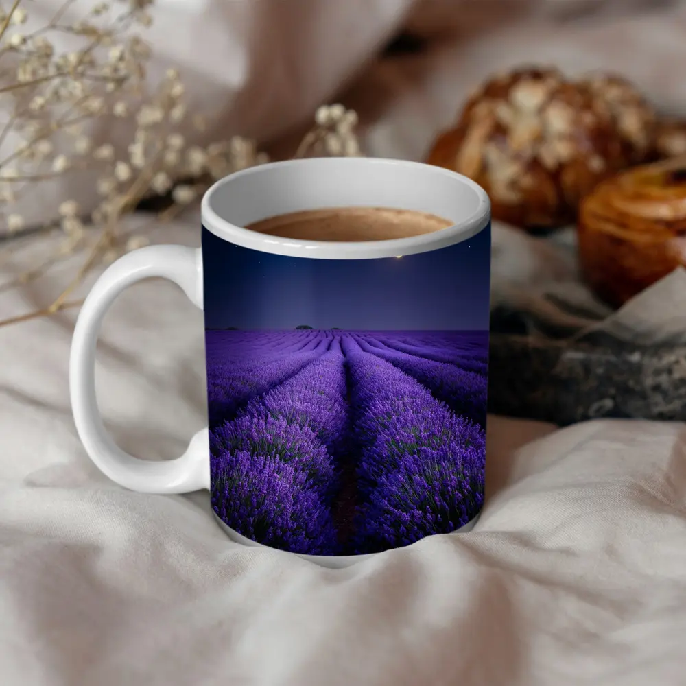 Lavender Field Full Moon Night Sky – Mugs