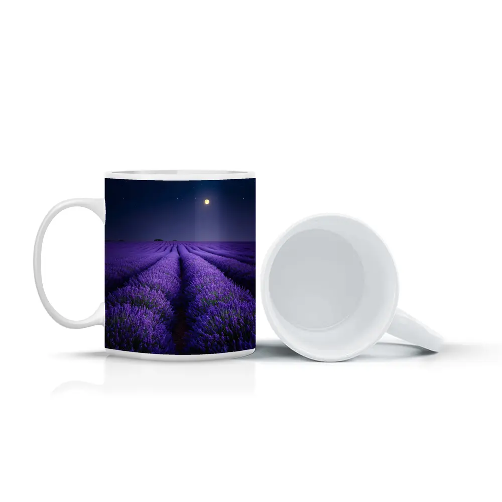 Lavender Field Full Moon Night Sky – Mugs
