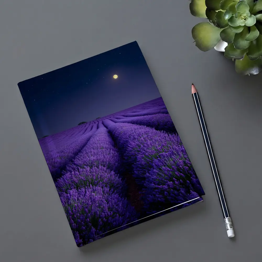 Lavender Field Full Moon Night Sky – Notebooks