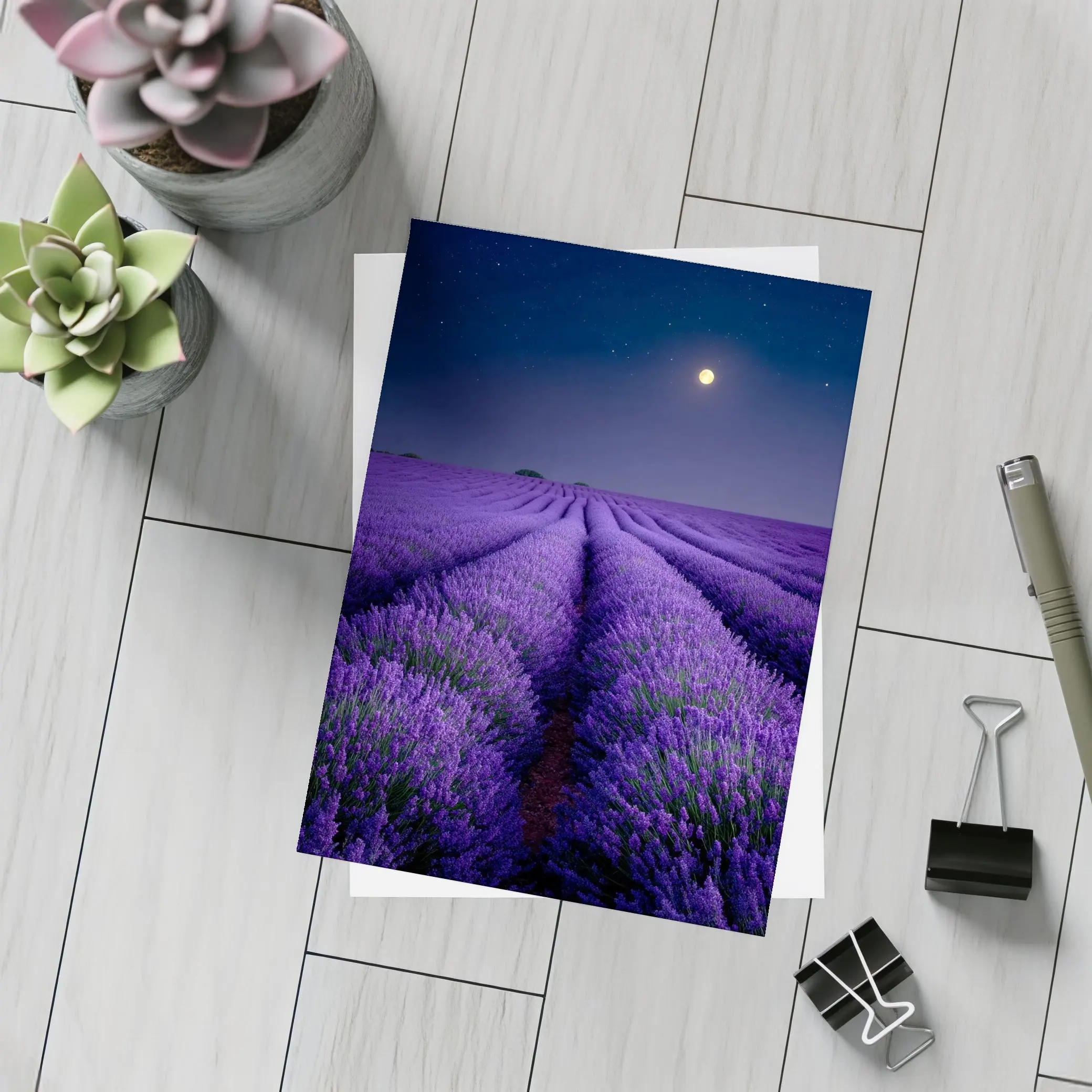 Lavender Field Full Moon Night Sky – Postcards