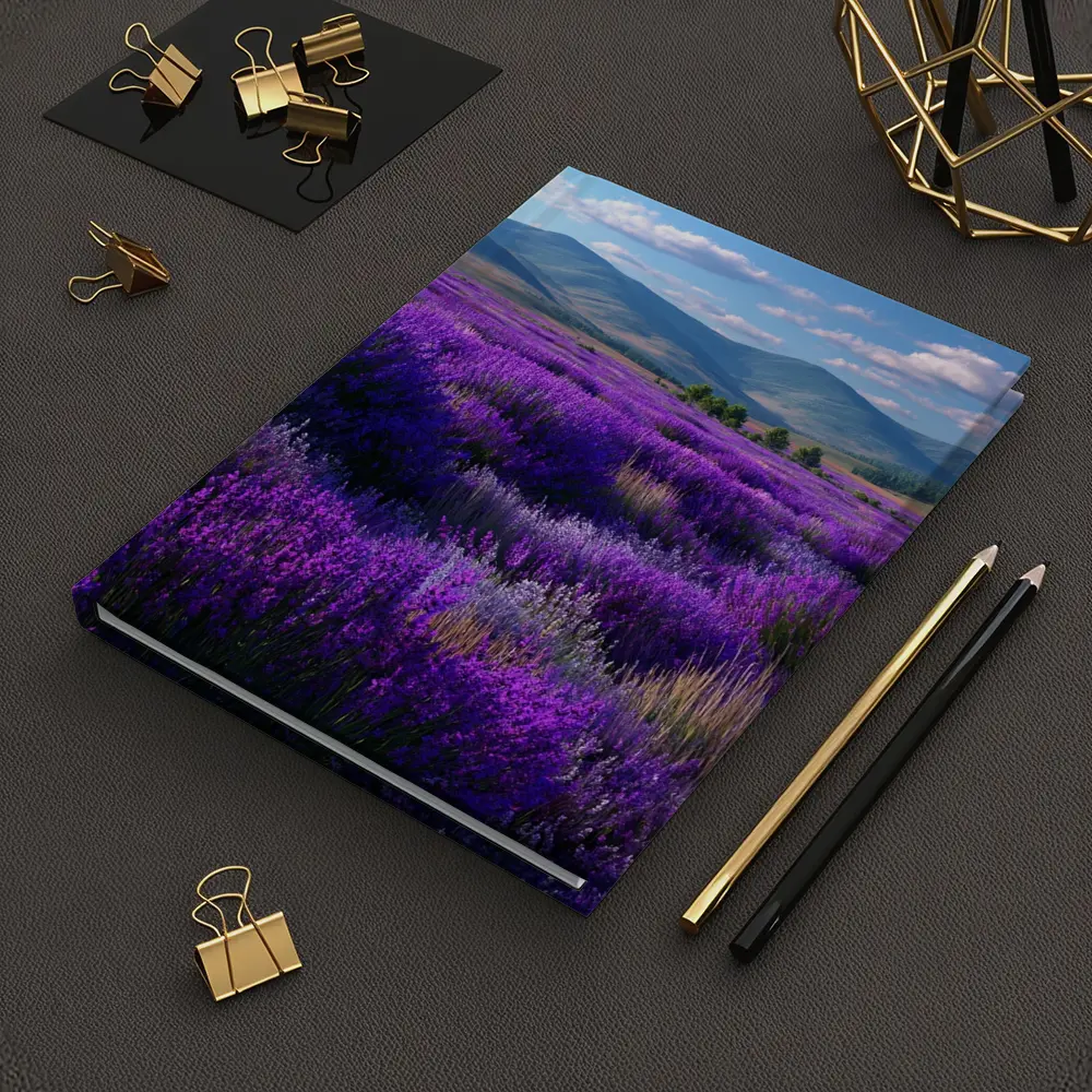 Purple Lavender Field Mountains Blue Sky – Notebooks