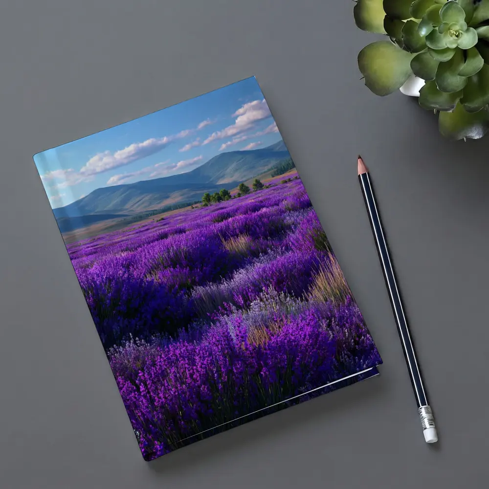 Purple Lavender Field Mountains Blue Sky – Notebooks