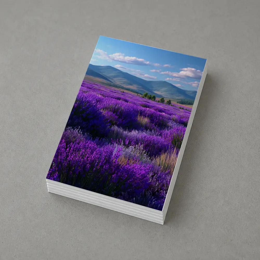 Purple Lavender Field Mountains Blue Sky – Postcards