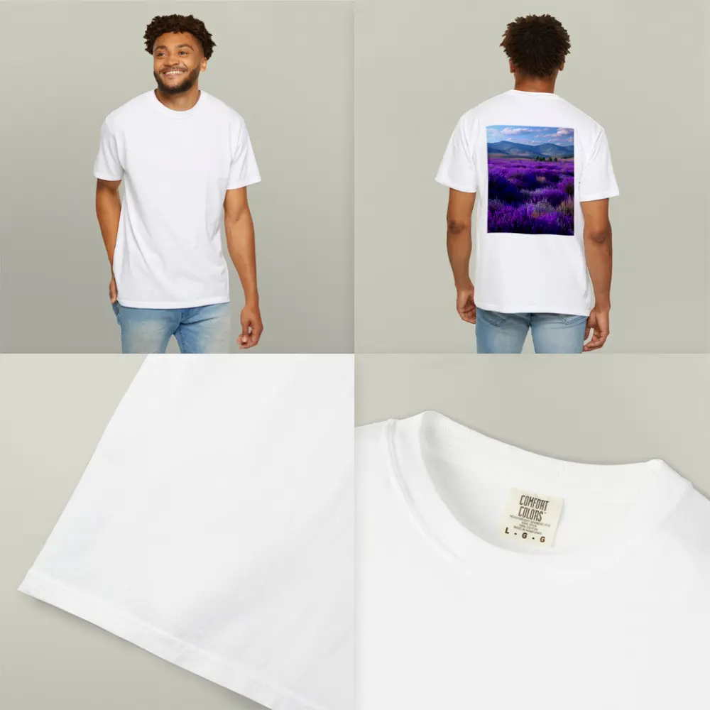 Purple Lavender Field Mountains Blue Sky – T-Shirts
