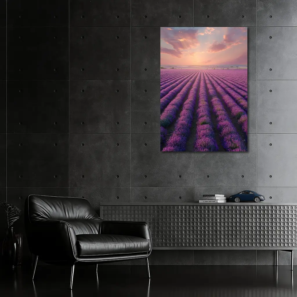 Lavender Field Rows At Sunset Sky – Wall Art