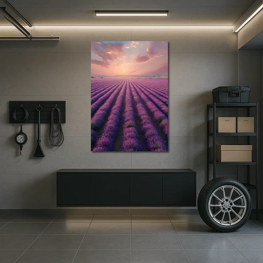 Lavender Field Rows At Sunset Sky – Wall Art