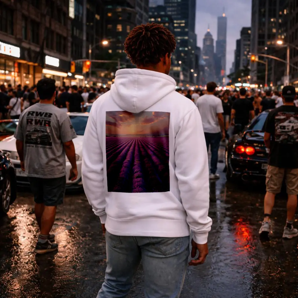 Lavender Field Rows At Sunset Sky – Hoodies