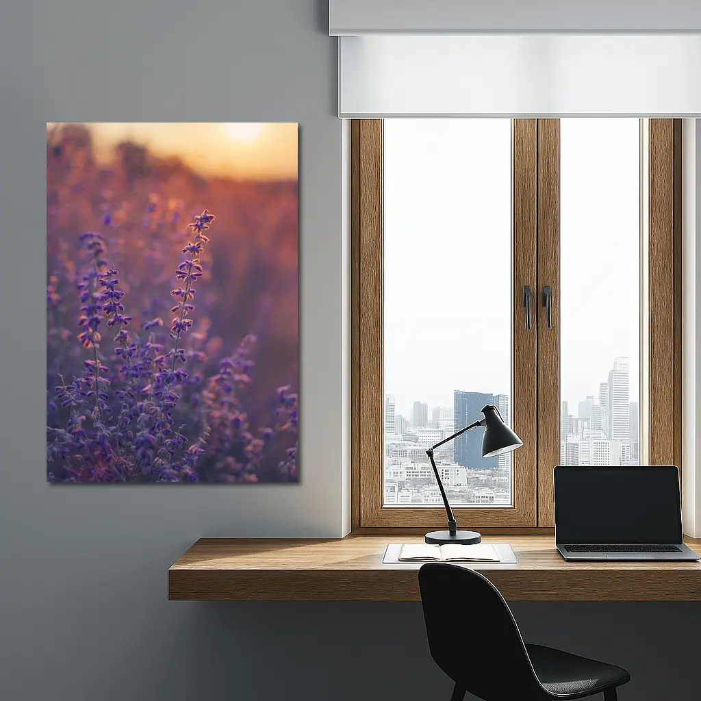Purple Lavender Field Golden Sunset Glow – Wall Art