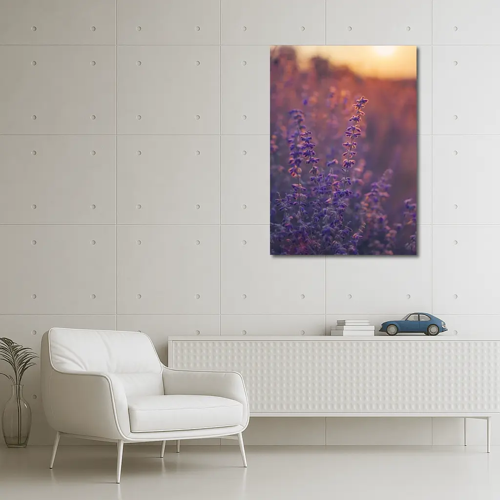 Purple Lavender Field Golden Sunset Glow – Wall Art