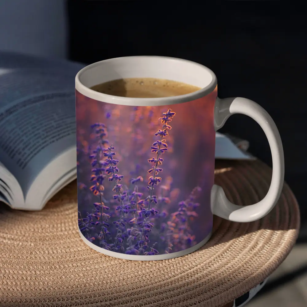 Purple Lavender Field Golden Sunset Glow – Mugs