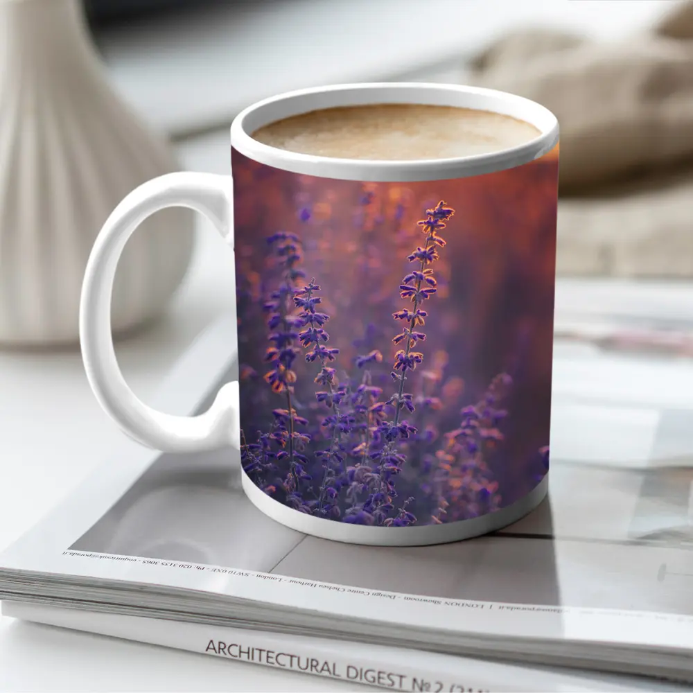 Purple Lavender Field Golden Sunset Glow – Mugs
