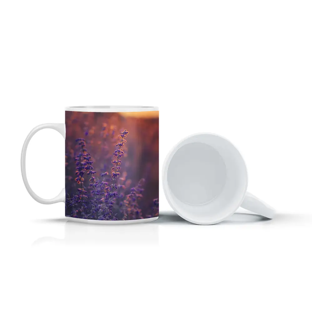 Purple Lavender Field Golden Sunset Glow – Mugs