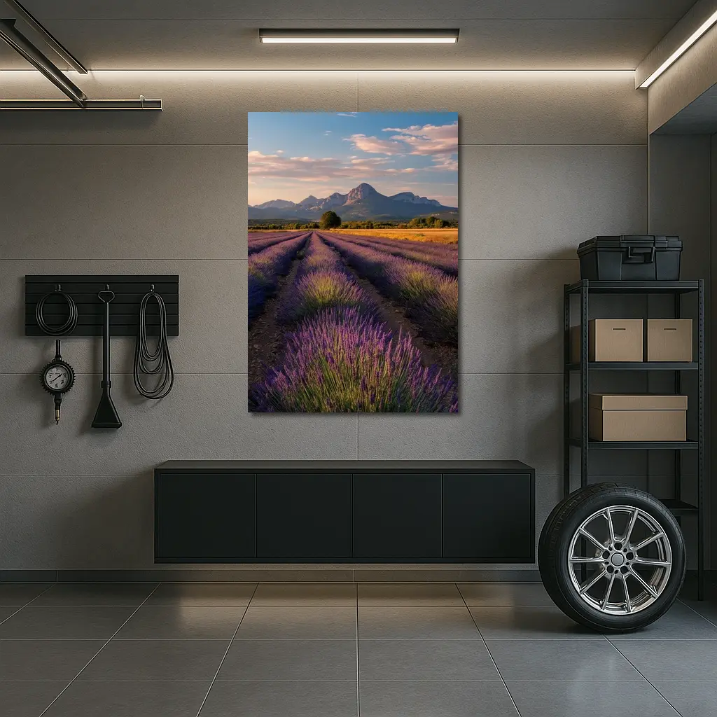 Lavender Fields With Mountain Backdrop Sunset – Wall Art