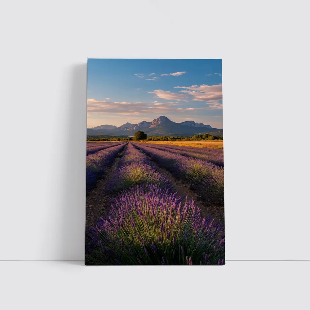 Lavender Fields With Mountain Backdrop Sunset – Wall Art