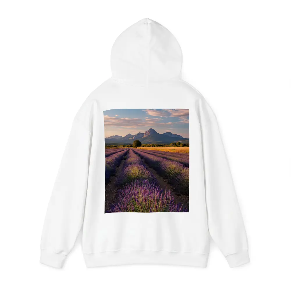 Lavender Fields With Mountain Backdrop Sunset – Hoodies