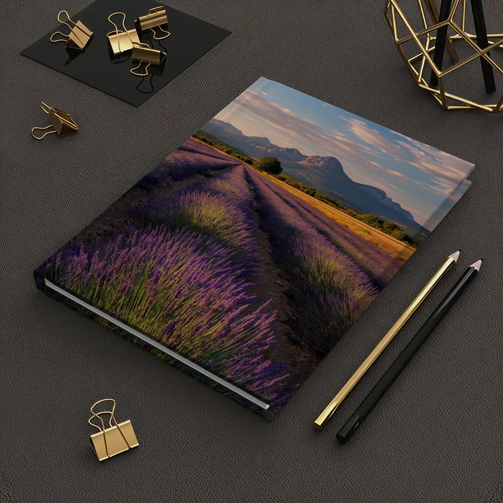 Lavender Fields With Mountain Backdrop Sunset – Notebooks