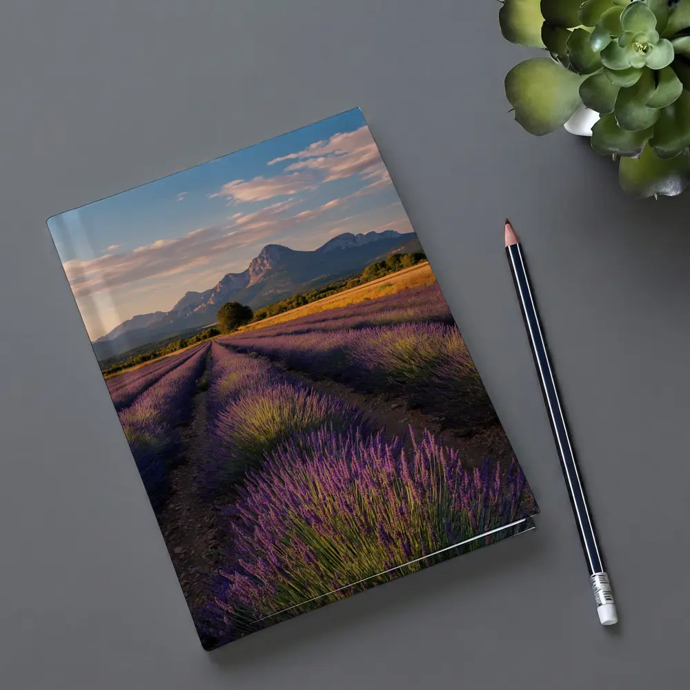 Lavender Fields With Mountain Backdrop Sunset – Notebooks