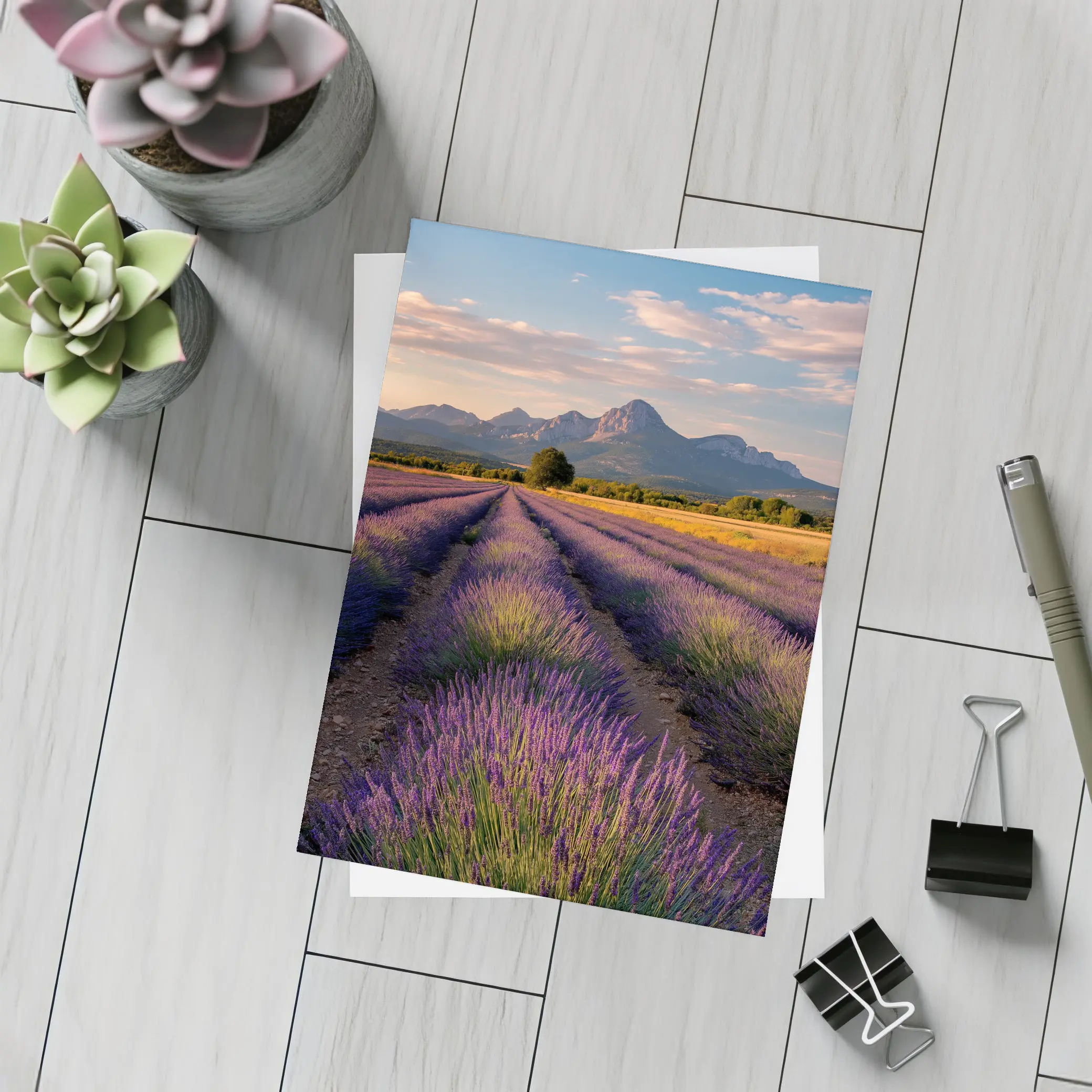 Lavender Fields With Mountain Backdrop Sunset – Postcards