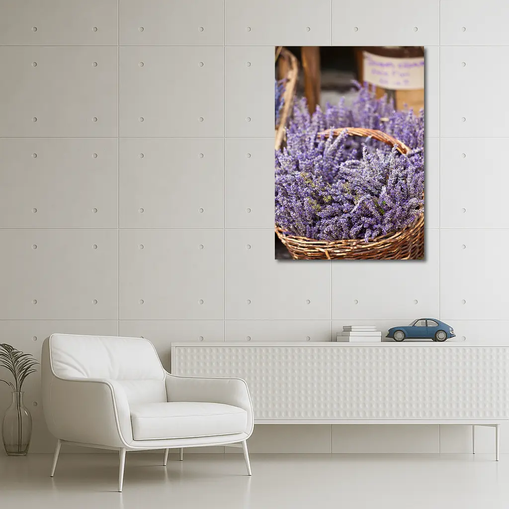 Lavender Bundles in Wicker Basket Market – Wall Art