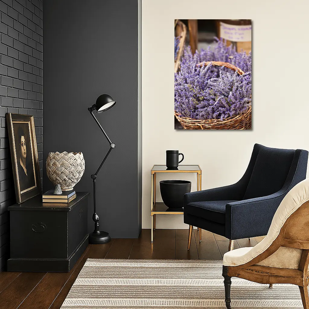 Lavender Bundles in Wicker Basket Market – Wall Art