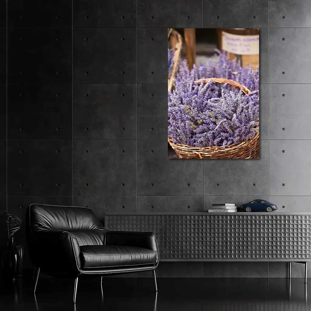Lavender Bundles in Wicker Basket Market – Wall Art