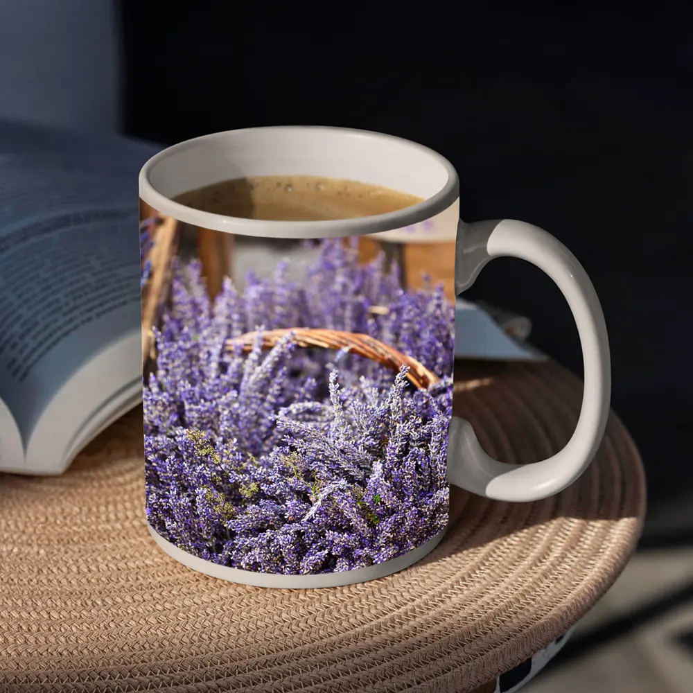 Lavender Bundles in Wicker Basket Market – Mugs