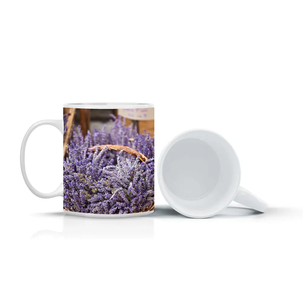 Lavender Bundles in Wicker Basket Market – Mugs