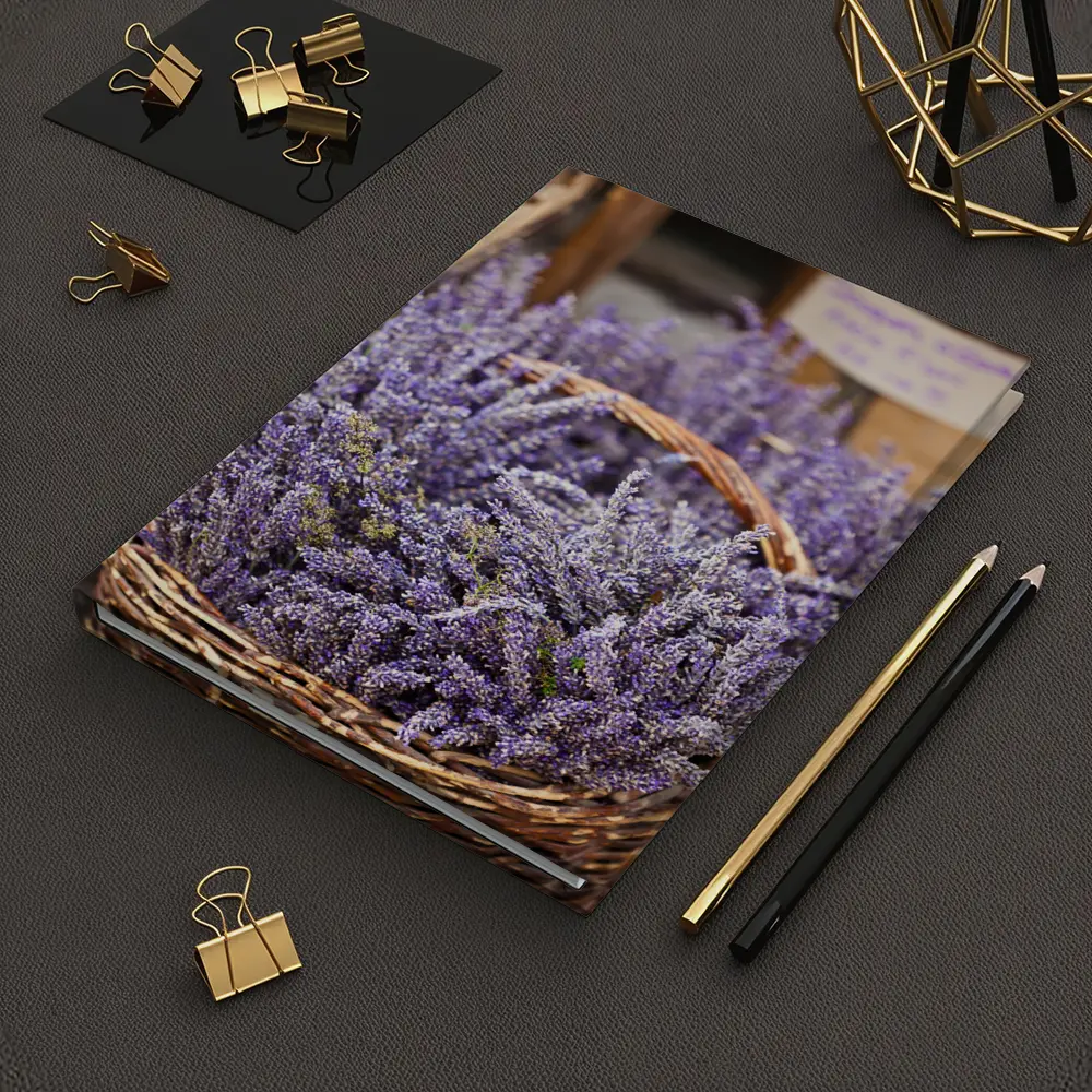 Lavender Bundles in Wicker Basket Market – Notebooks
