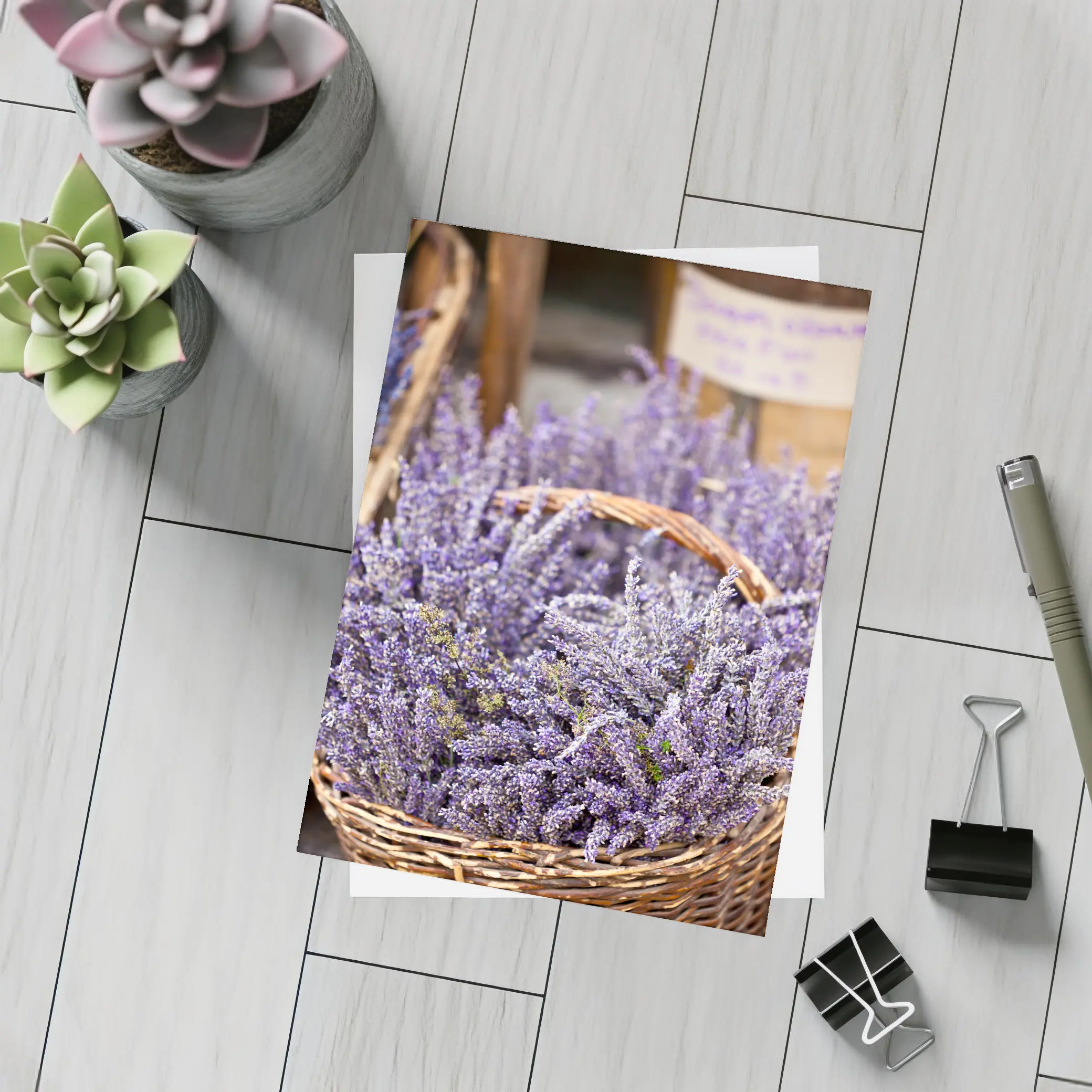 Lavender Bundles in Wicker Basket Market – Postcards
