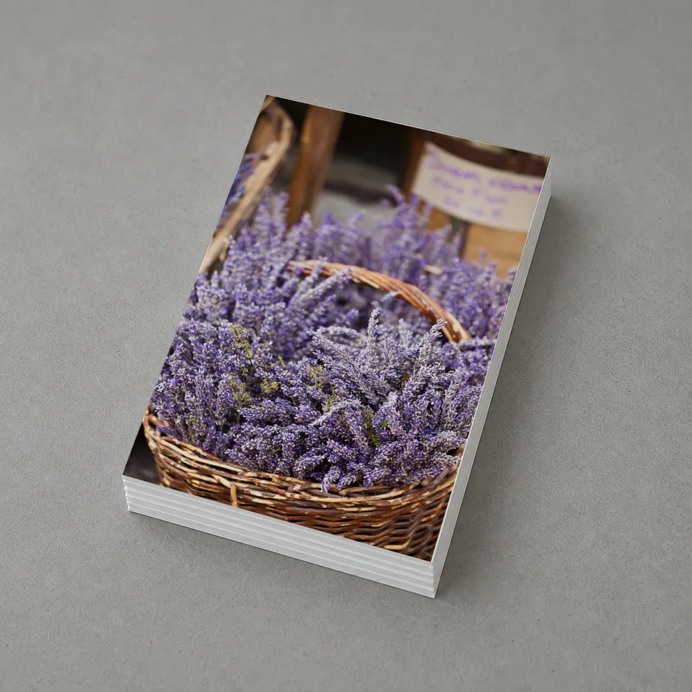Lavender Bundles in Wicker Basket Market – Postcards