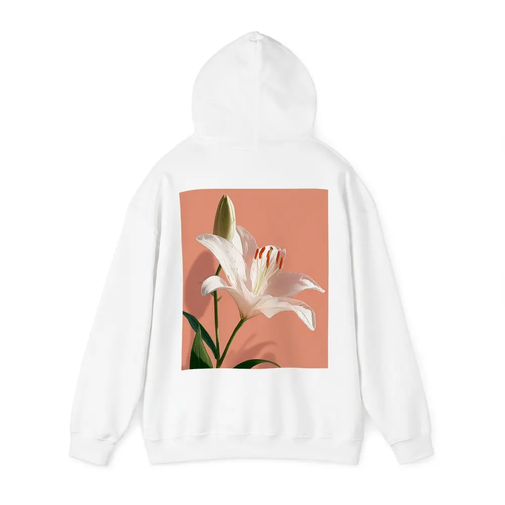 White Lily Flower Soft Peach Background – Hoodies