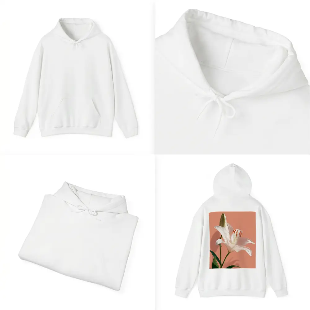 White Lily Flower Soft Peach Background – Hoodies