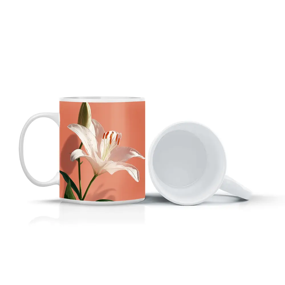 White Lily Flower Soft Peach Background – Mugs