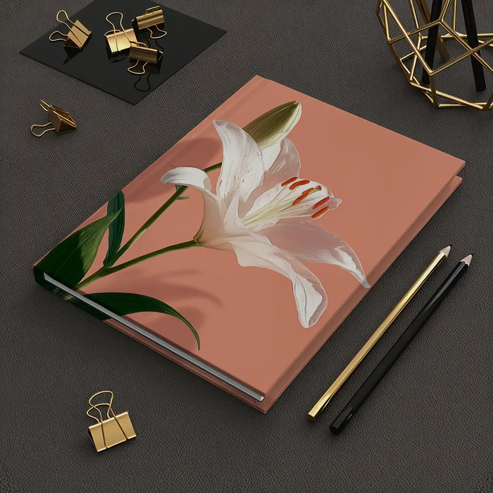 White Lily Flower Soft Peach Background – Notebooks
