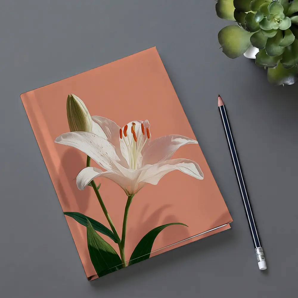 White Lily Flower Soft Peach Background – Notebooks