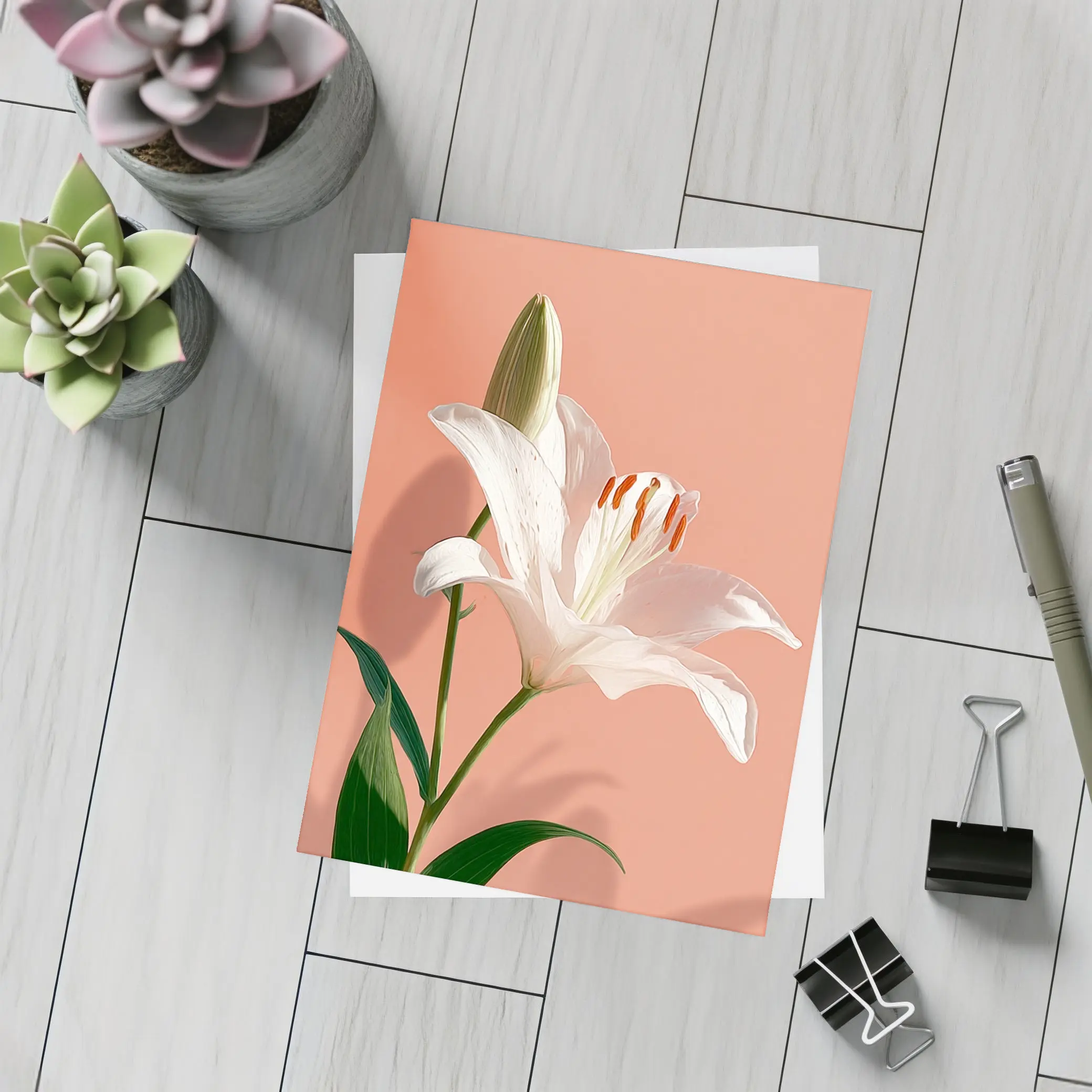 White Lily Flower Soft Peach Background – Postcards