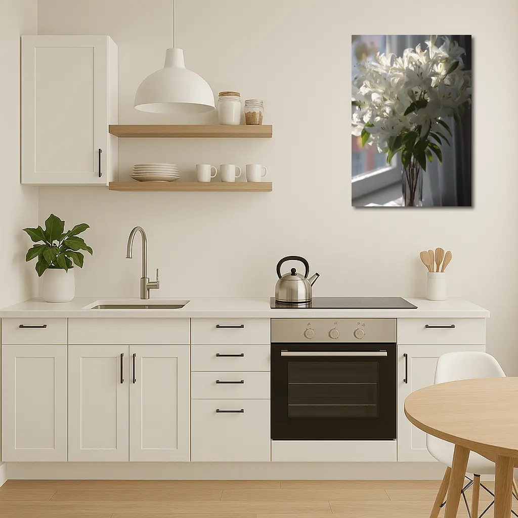 White Lilies Bouquet Glass Vase Window Light – Wall Art