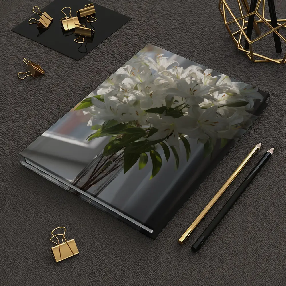 White Lilies Bouquet Glass Vase Window Light – Notebooks