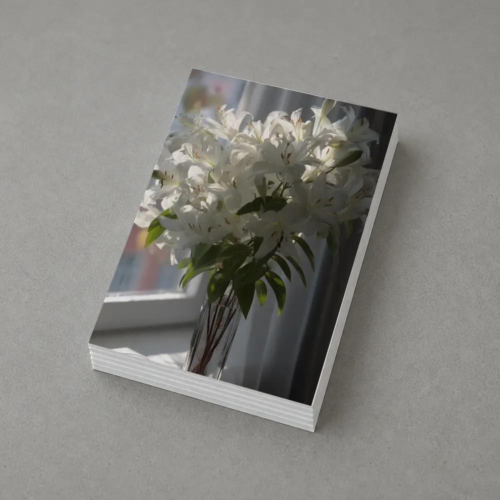 White Lilies Bouquet Glass Vase Window Light – Postcards