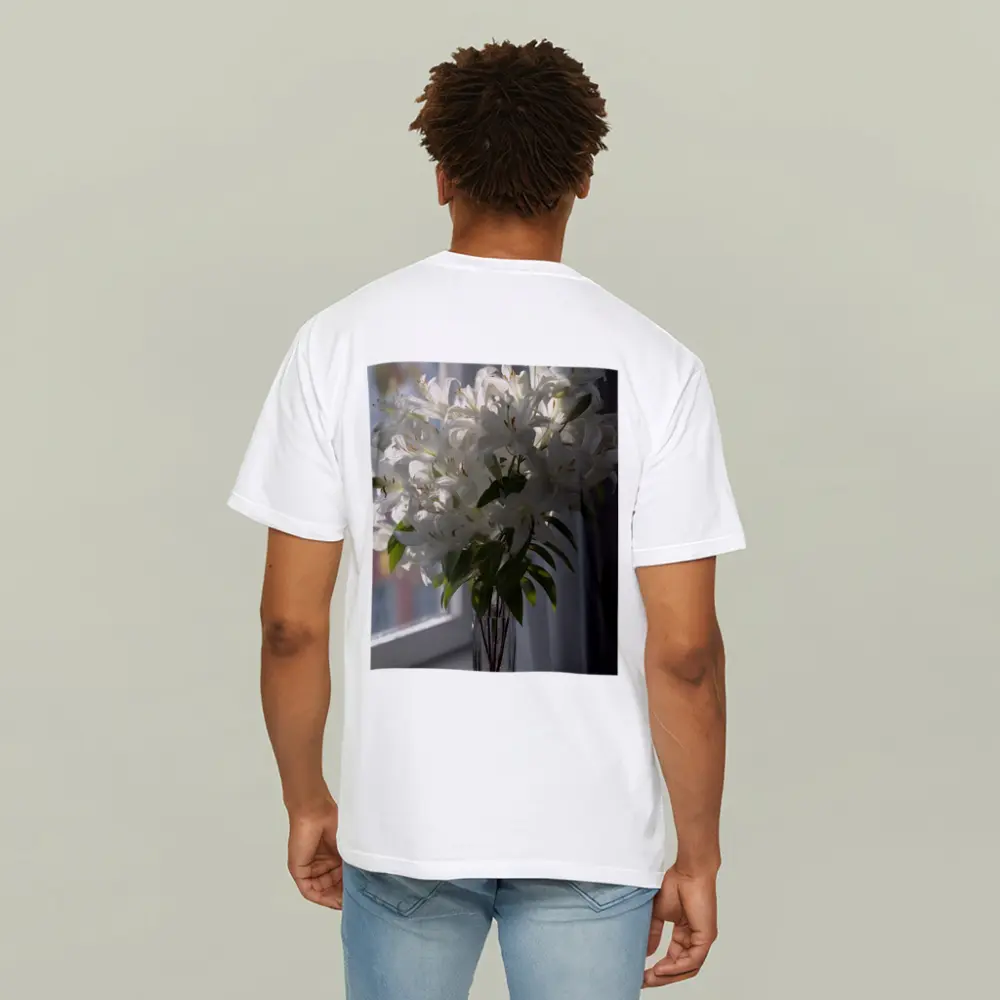 White Lilies Bouquet Glass Vase Window Light – T-Shirts