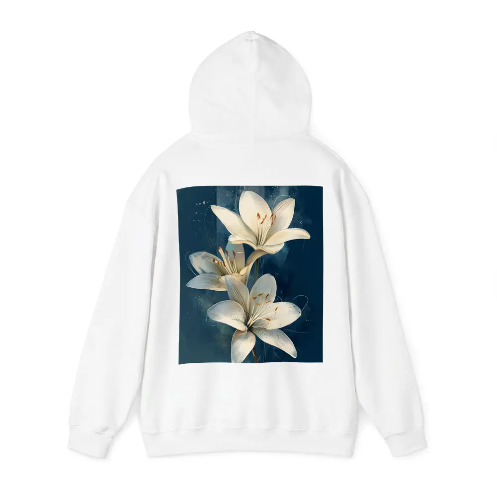 White Lily Flowers Dark Blue Background Art – Hoodies