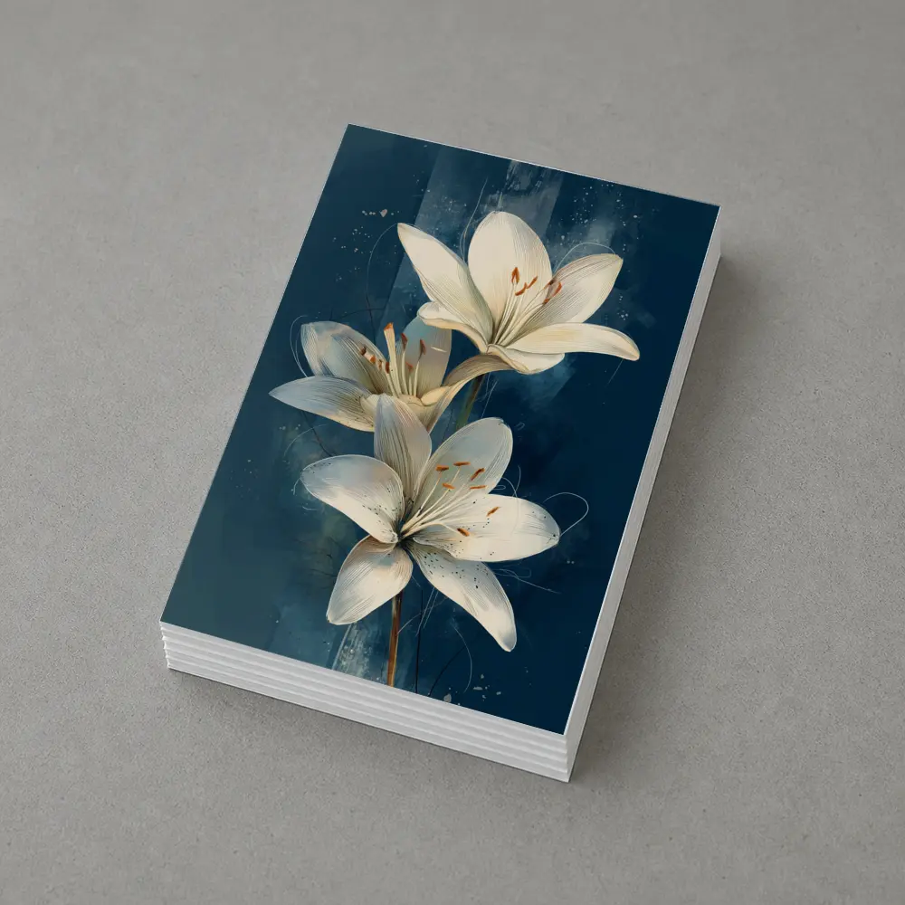 White Lily Flowers Dark Blue Background Art – Postcards