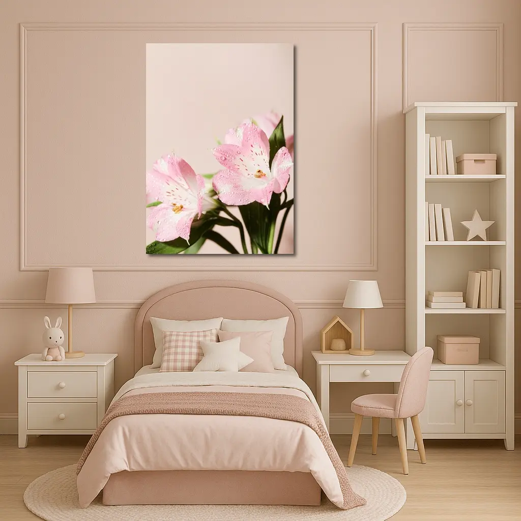 Pink Alstroemeria Flowers Soft Blush Background – Wall Art