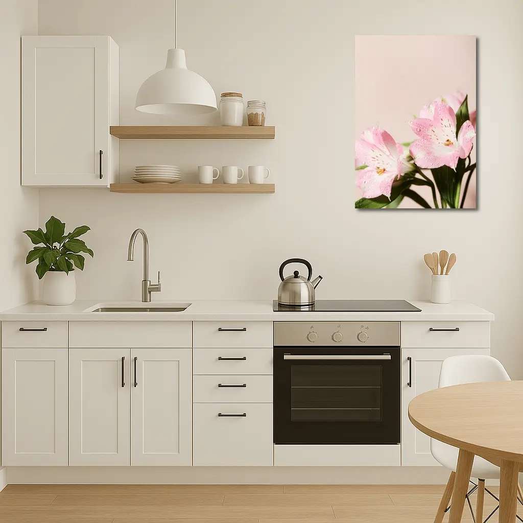 Pink Alstroemeria Flowers Soft Blush Background – Wall Art