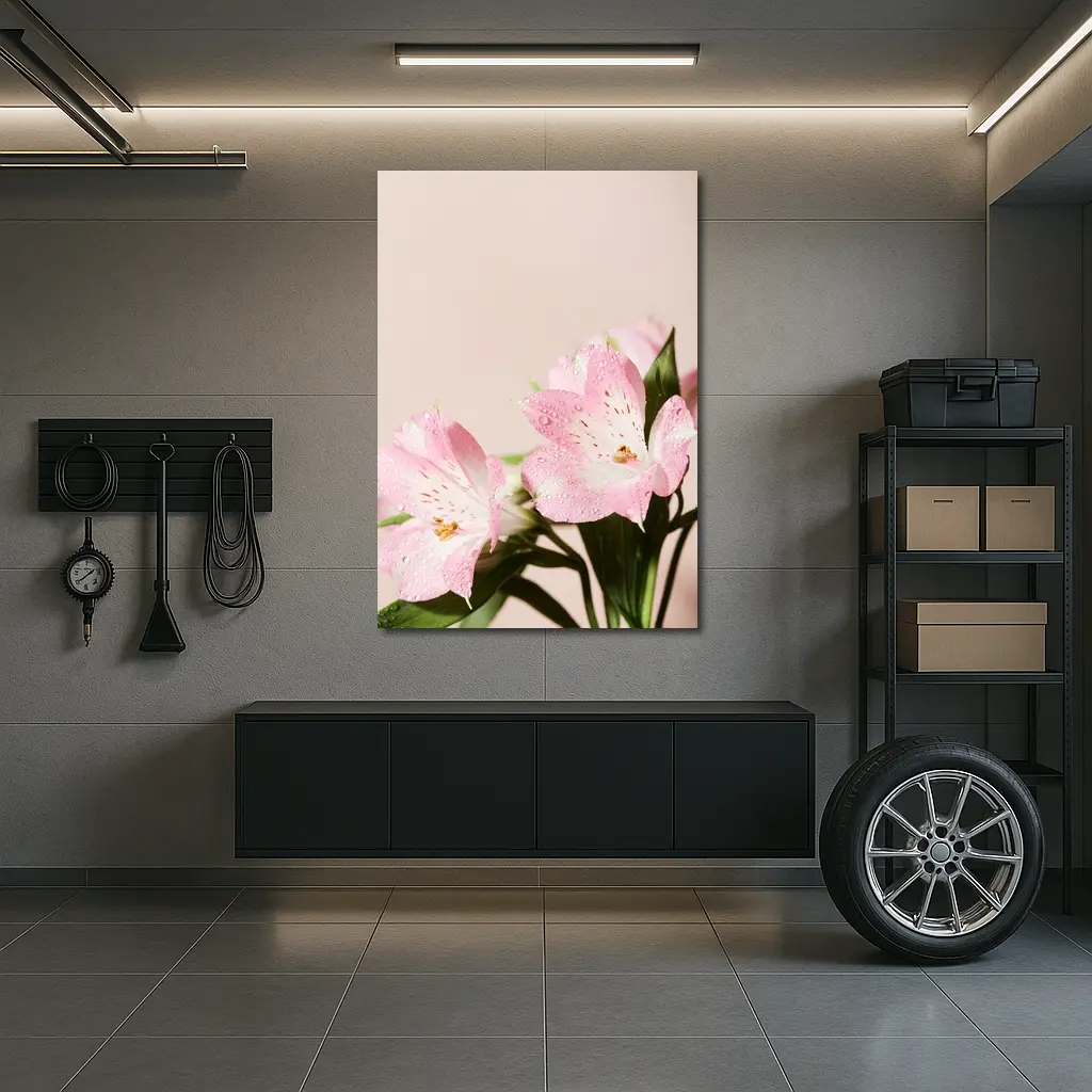 Pink Alstroemeria Flowers Soft Blush Background – Wall Art